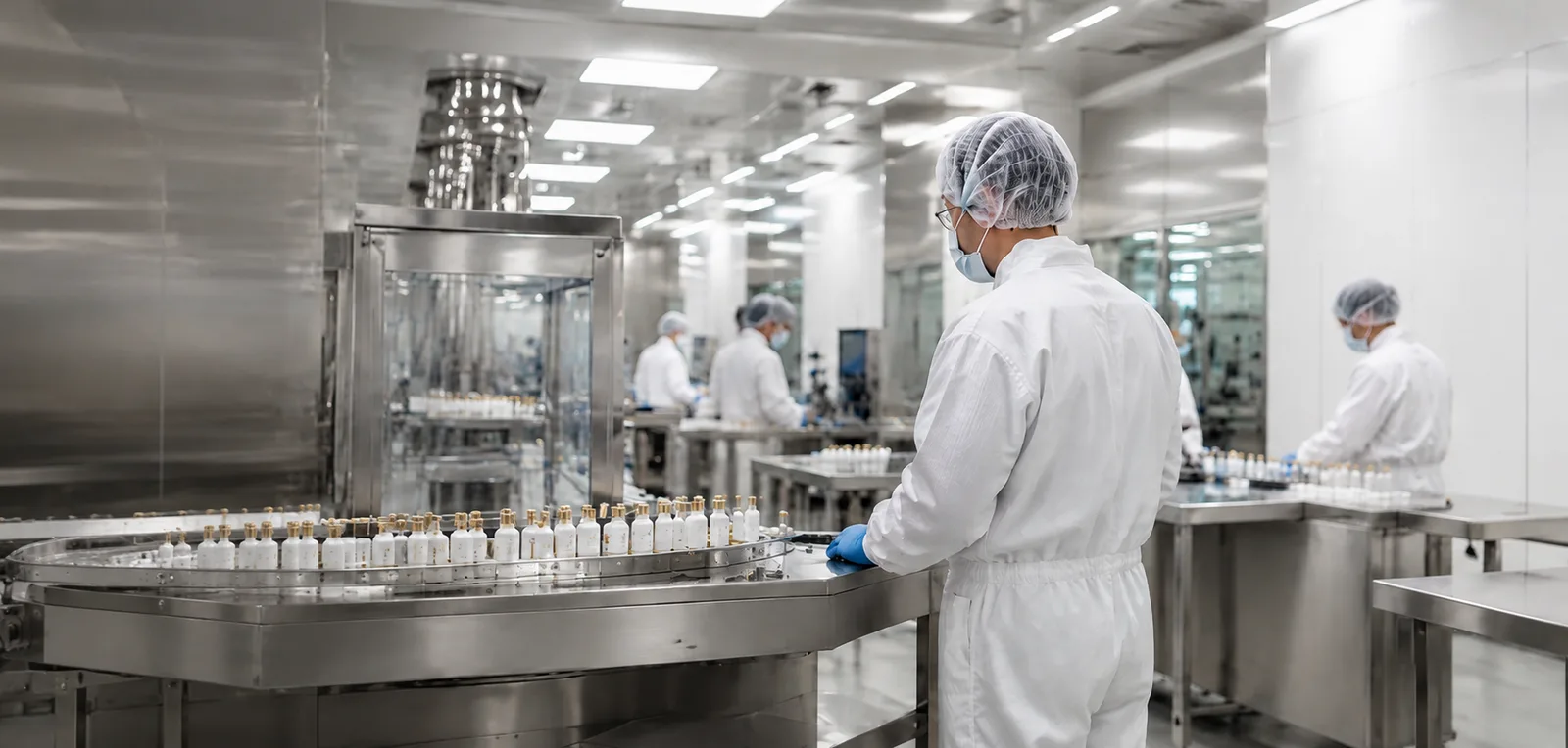 The Crown & Collar filling line inside the GMP pharmaceutical cleanroom